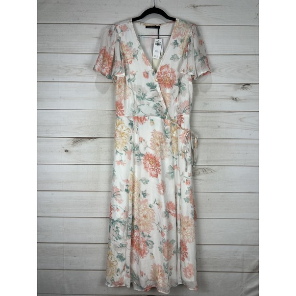 Abercrombie & Fitch Dresses & Skirts - Abercrombie & Fitch Dress Womens Large Floral Wrap Maxi Flutter Chiffon NWT